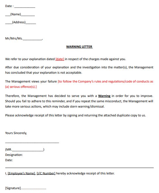 Employment Warning Letter Template from www.ajobthing.com